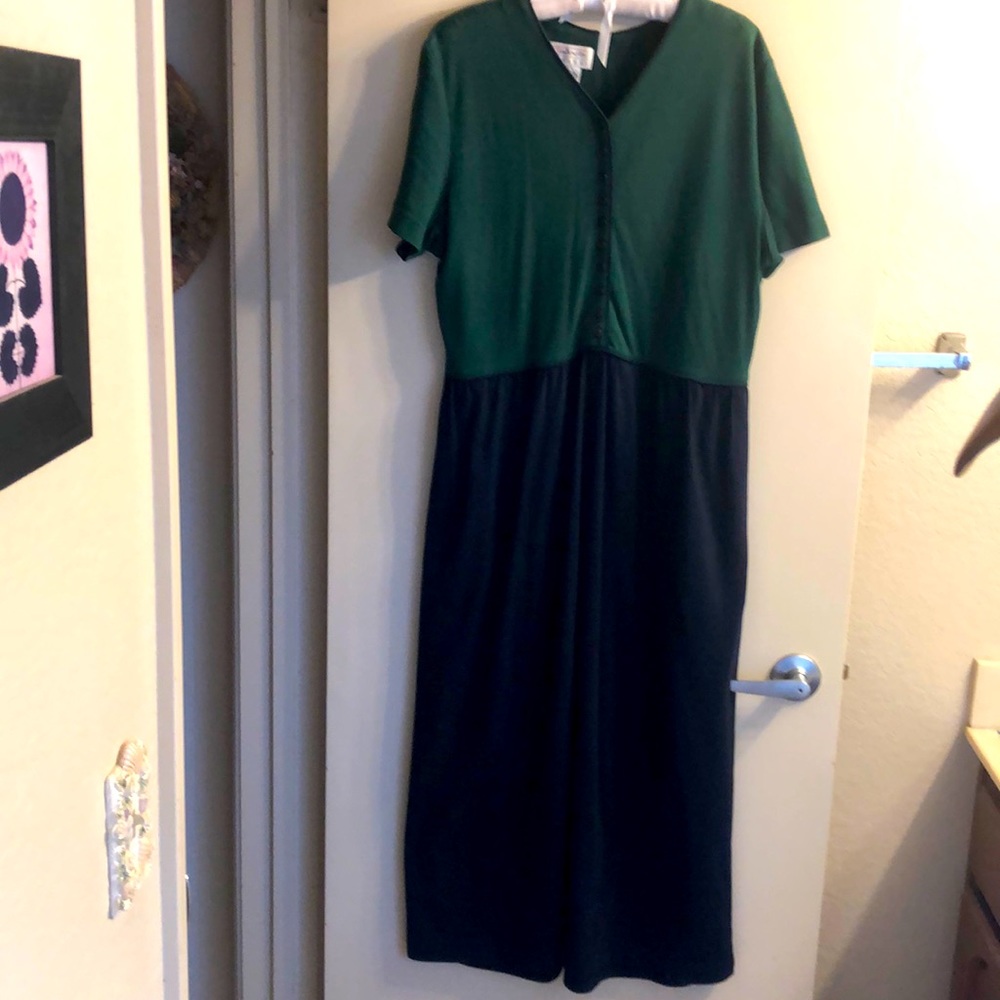 Talbots dress 100% cotton EUC V neck button down front, back hidden zipper